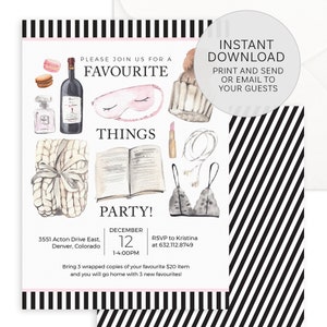 Favourite Things Party Invitation Printable Instant Download File - Editable Favorite Things Invitation for Christmas Party or Just for Fun