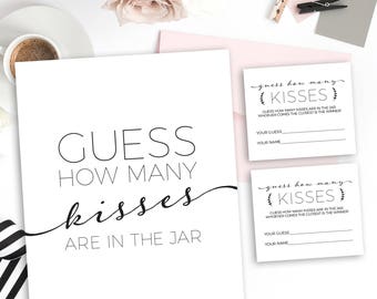 How Many Kisses in the Jar Bridal Shower Games Printable Guess How Many Kisses Sign Candy Jar Bridal Shower Sign Instant Download