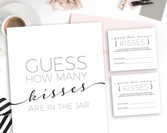 How Many Kisses in the Jar Bridal Shower Games Printable Guess How Many Kisses Sign Candy Jar Bridal Shower Sign Instant Download