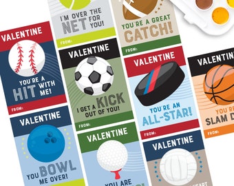 Sports Valentine's Day Cards for Kids - Printable Classroom Valentines for Boys - Classroom Valentine Tags