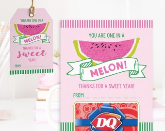 Teacher Thank You Card Printable Gift Tags and Gift Card Holder - You are one in a Melon - Instant Download End of Year Teacher Gift