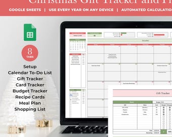 Christmas Gift Tracker and Meal Planner for Google Sheets | Budget Tracker | Calendar To Do List