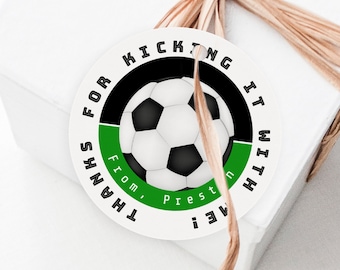 サッカーの誕生日パーティーのデコレーション | 印刷可能なパーティー記念品ステッカー | ありがとうギフトタグ