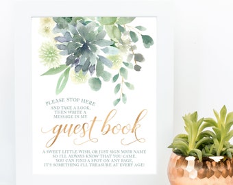 Succulent Guest Book Sign Printable Instant Download File