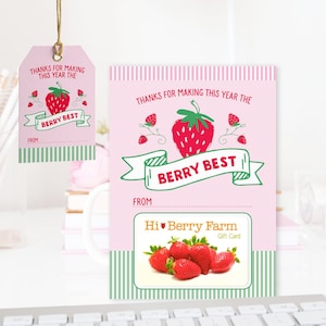 Berry Best Teacher Carte de remerciement Porte-carte-cadeau imprimable et étiquettes de remerciement - Téléchargement instantané Cadeau d'appréciation de l'enseignant de dernière minute