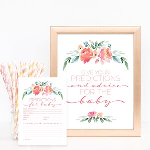 Baby Shower Advice Cards Printable Instant Download Floral Baby Shower Games Baby Shower Prediction Cards Digital Download Baby Shower Sign image 1