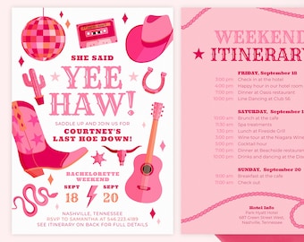 de cow-girl d'enterrement de vie de jeune fille | Faire-part pour célibataire de Nashville avec thème country western cow-girl | Modèle modifiable