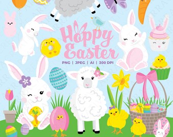 Easter Clip Art Bundle of 80 Easter Graphics - Instant Download Digital Files for Easter Crafts, Projects and Digital Planning - PNG JPEG AI