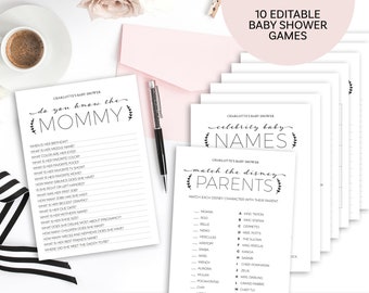 Baby Shower Games Printable Instant Download - Personalized Baby Shower Game Bundle - Editable Template