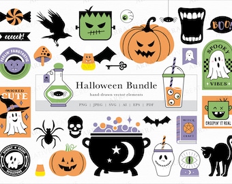 Halloween PNG and SVG Bundle of Vector Graphics | Halloween Clipart Bundle | Halloween Digital Planner Stickers