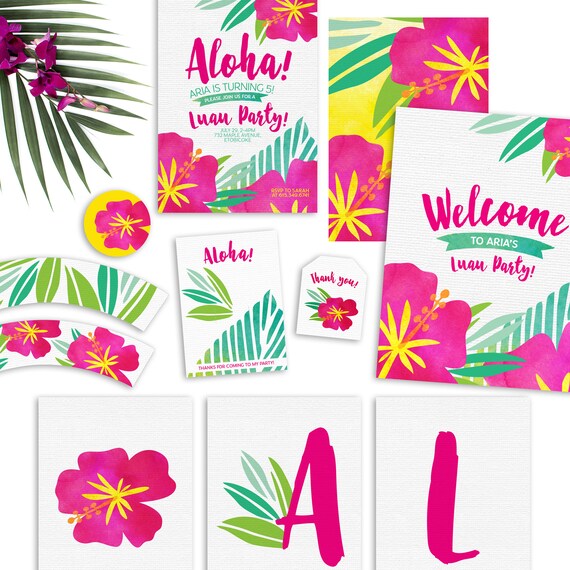Luau Party Decorations Tropical Party Decorations Printable Digital
