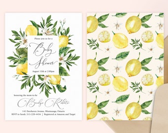 Szablon zaproszenia na baby shower w kolorze cytrynowym | Zaproszenie na baby shower bez względu na płeć