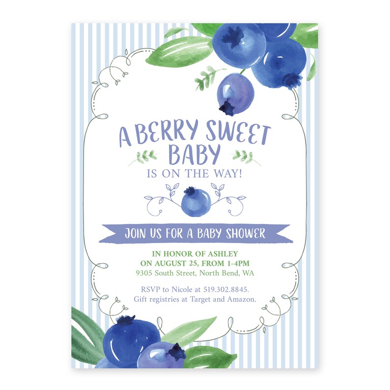 Blueberry Boy Baby Shower Invitation Printable File Berry Etsy