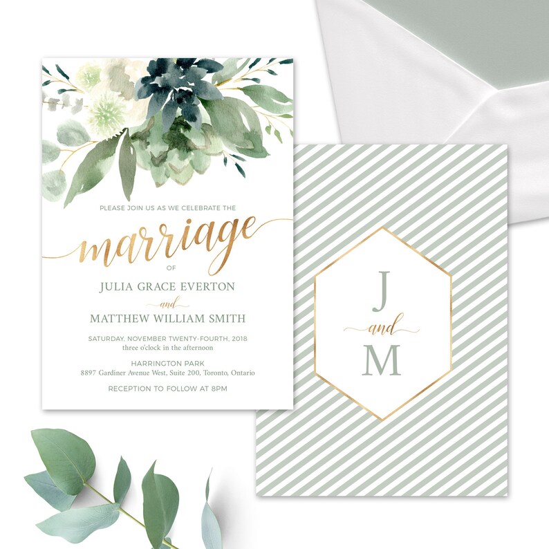 Succulent Wedding Invitation Set Printable Files Greenery | Etsy