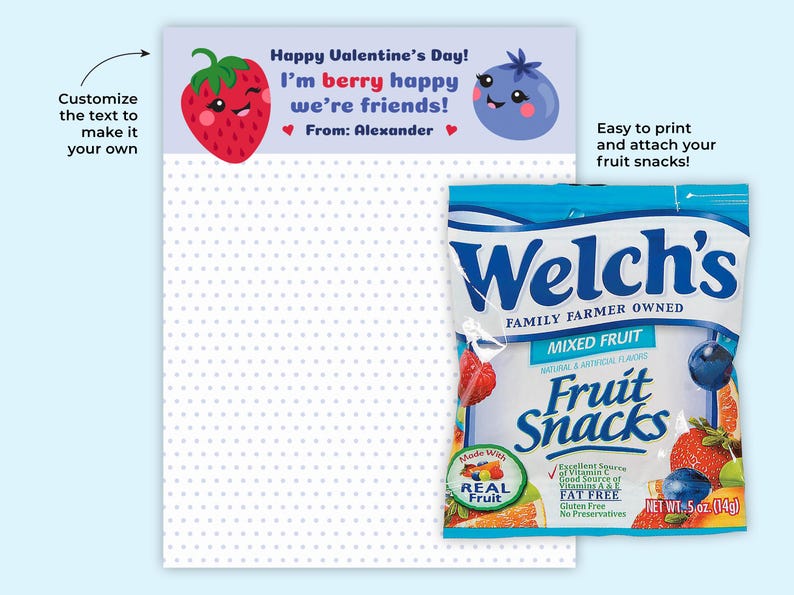 Fruit Snacks Valentine Cards for Kids | School Valentines | Berry Happy ...