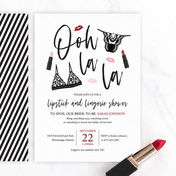 Lipstick and Lingerie Shower Invitation | Printable Editable Template