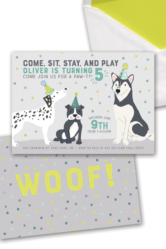 Dog Invitation Printable File - Puppy Invitation for Dog Birthday Party - Come Sit Stay and Play Puppy Dog Invitation Digital Download Il_570xn