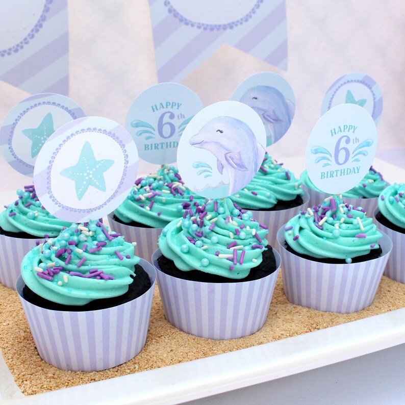 Dolphin Cupcake Toppers Under The Sea Party Decorations Etsy