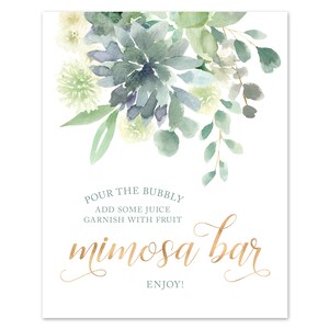 Succulent Mimosa Bar Sign Printable Baby Shower Decor Succulent Baby Shower Faux Gold Pour The Bubbly Sign Bubbly Bar Sign Bridal Shower image 4