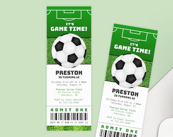 Printable Soccer Birthday Party Invitation Ticket Design | Soccer Kids Birthday Party Invite
