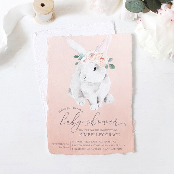 Bunny Baby Shower Invitation Printable Instant Download File for Girl Baby Shower - Pink Bunny Invitation for Baby Shower Il_570xn