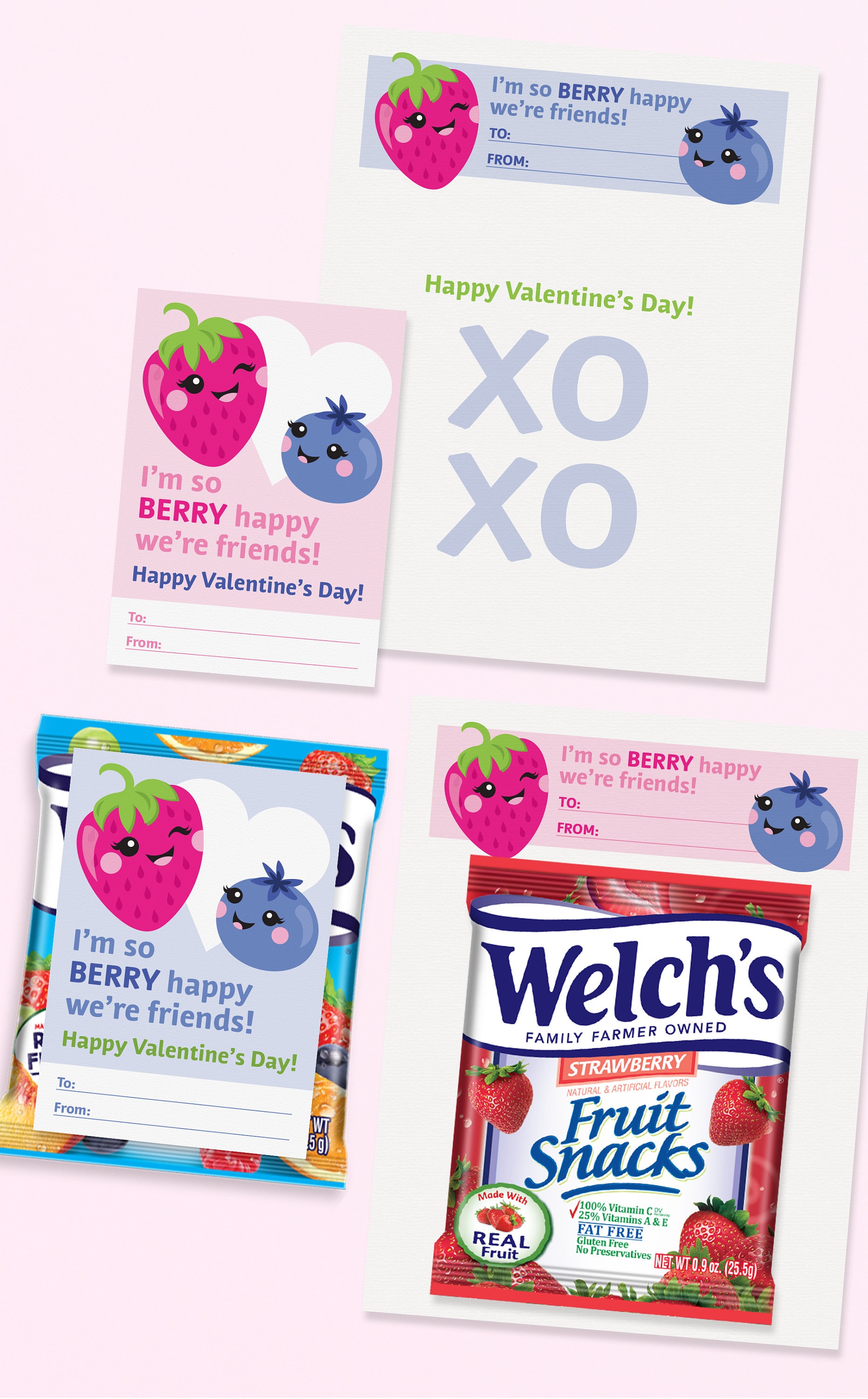 Printable Classroom Valentines Day Cards for Kids | Fruit Snacks Gift ...