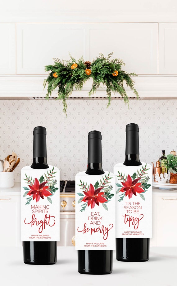 Christmas Wine Bottle Gift Tags Printable Instant Download File - Personalized Holiday Wine Tag Template - Christmas Hostess Wine Gift Tags Il_570xn