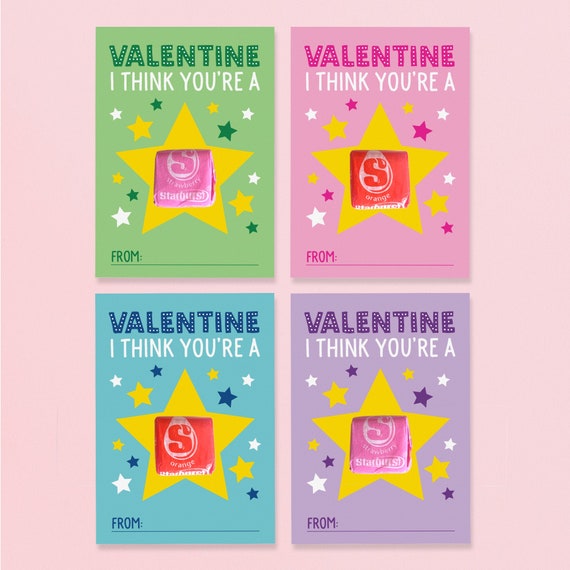 Starburst Valentines Day Cards for Kids - Printable Star Classroom Valentines - Instant Download File Il_570xn