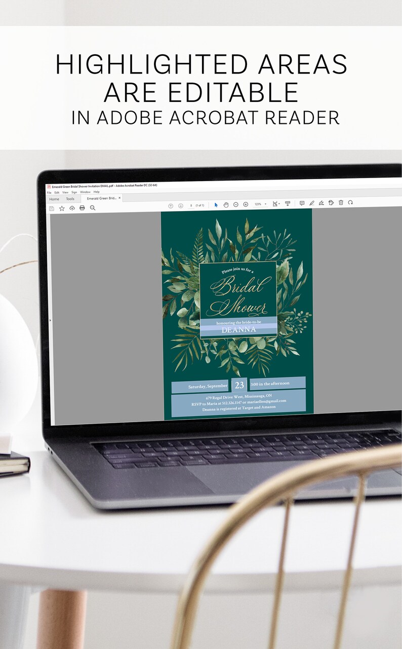 Emerald Green Bridal Shower Invitation Printable Template Etsy