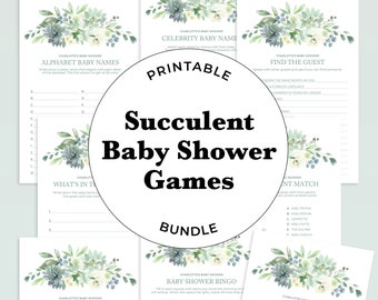 Succulent and Greenery Baby Shower Games Bundle - Printable Instant Download Printable File - Editable Template