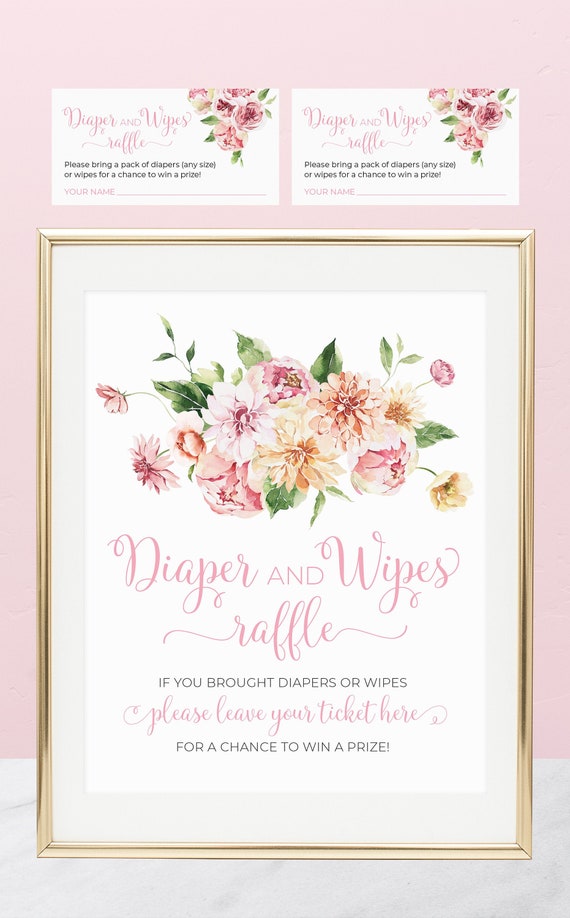 Baby in Bloom Diaper Raffle and Wipes Baby Shower Sign - Printable Instant Download File Il_570xn