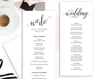 Modern Black and White Wedding Ceremony Program Template, INSTANT ...