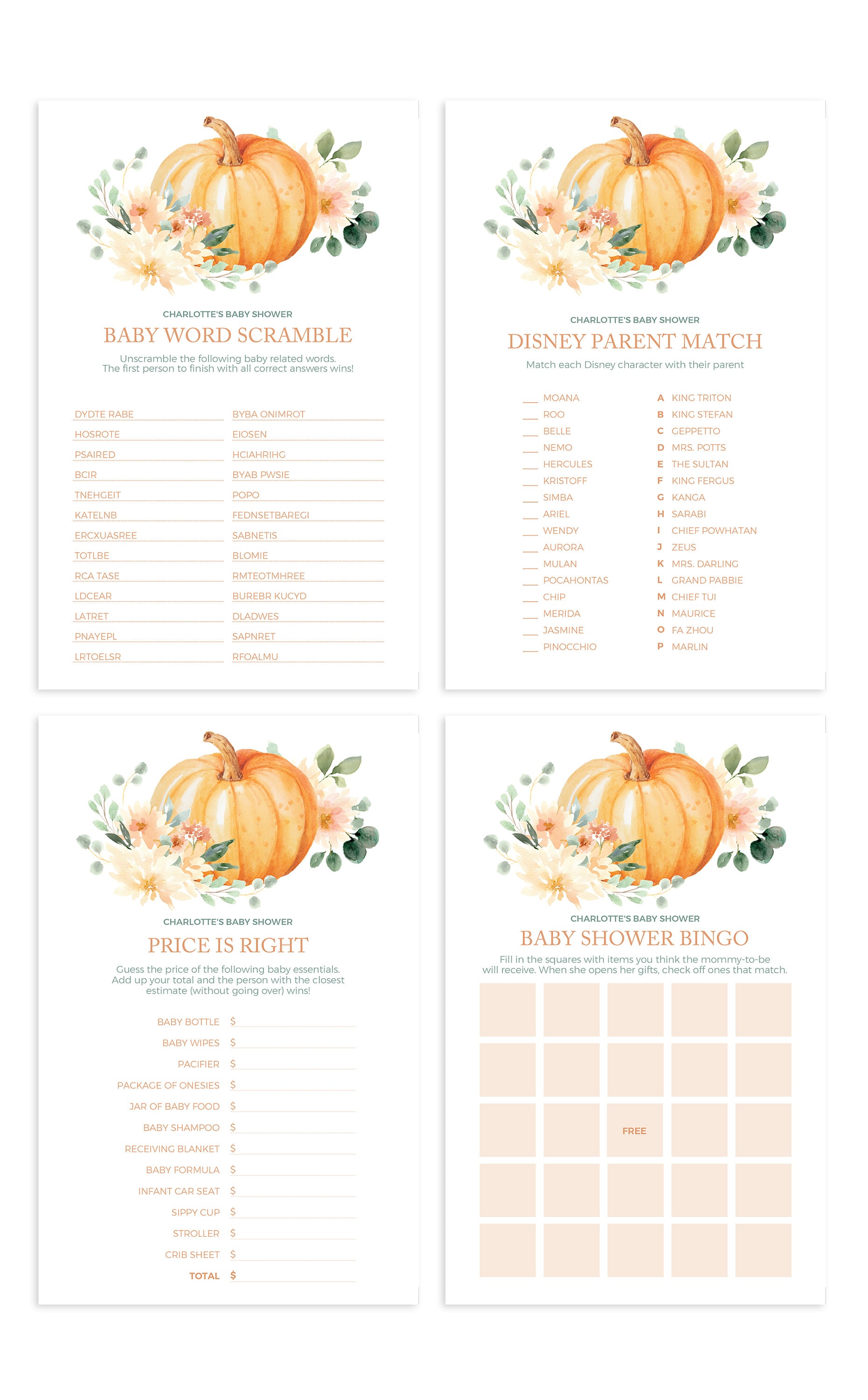 Little Pumpkin Baby Shower Games Printable Instant Download Etsy