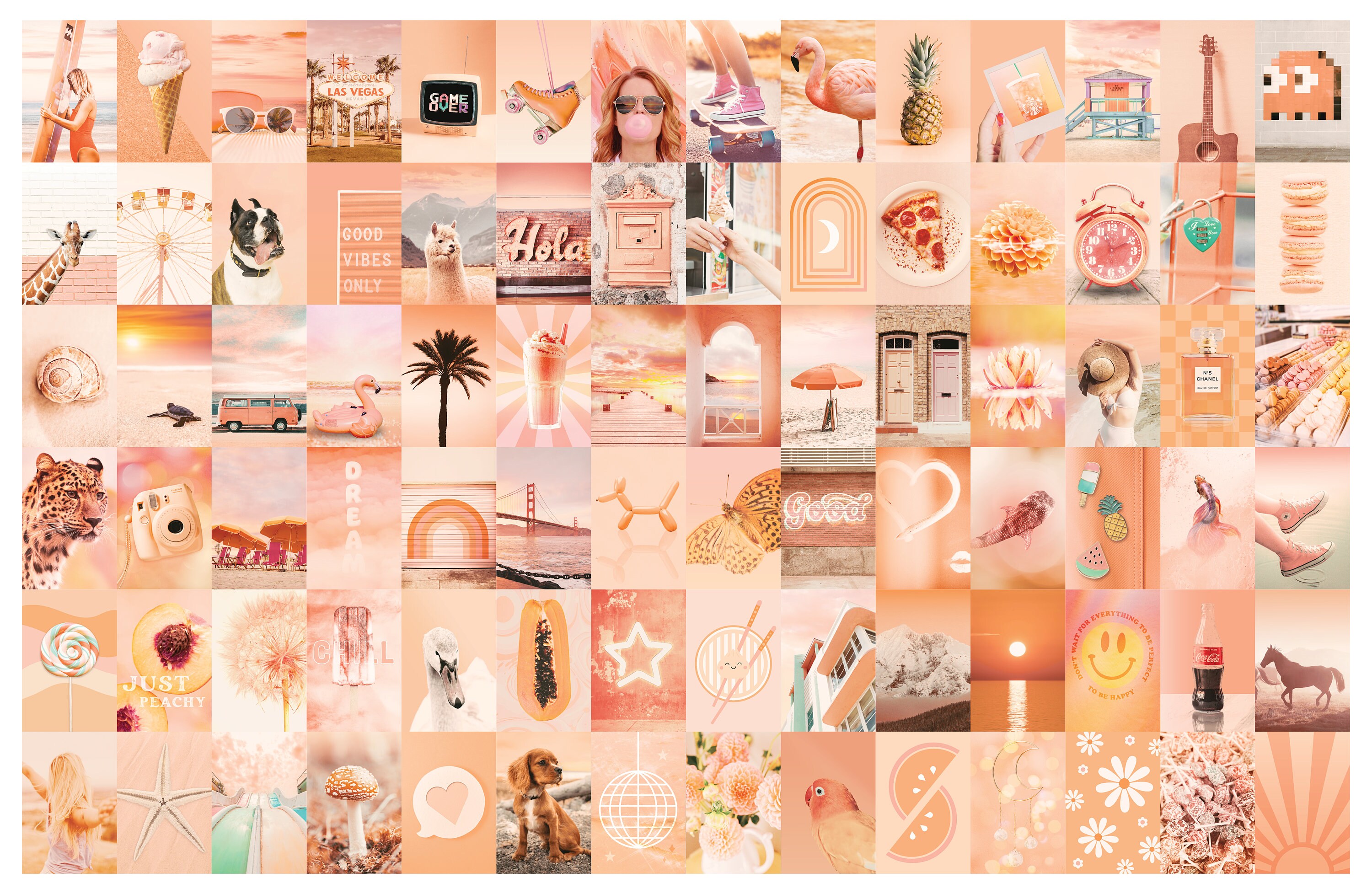 Listo para imprimir Peachy Warm Aesthetic, Travel Vibes Wall Collage Kit /  Pack de 60 fotos / Archivo Digital -  México