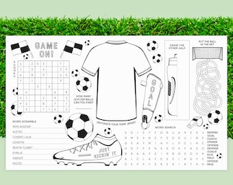 Soccer Colouring Pages for Kids Birthday Party | Soccer Activity Sheets | Colouring Placemat