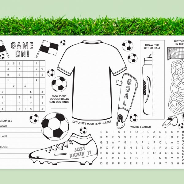 Soccer Colouring Pages for Kids Birthday Party | Soccer Activity Sheets | Colouring Placemat