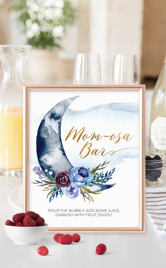 Over the Moon Baby Shower Mom-osa Bar Sign - Printable Mimosa Bar sign Instant Download File for Boho Baby Shower - Mimosa bar labels Il_570xn