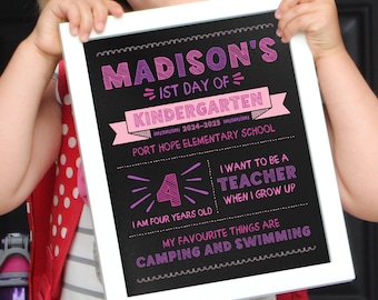 First Day of School Sign Reusable Template | Pink Chalkboard School Sign