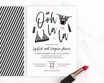 Lipstick and Lingerie Bridal Shower Invitation | Printable Bachelorette Party Invitation