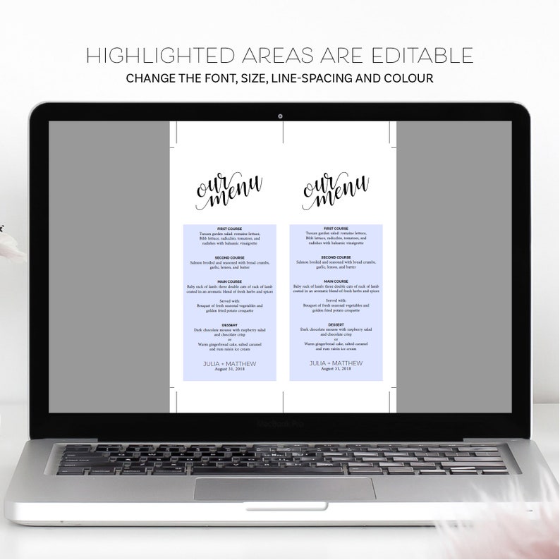 Editable Wedding Menu Template Instant Download Printable File Black and White Wedding Table Decorations Modern Wedding Menu Template image 4