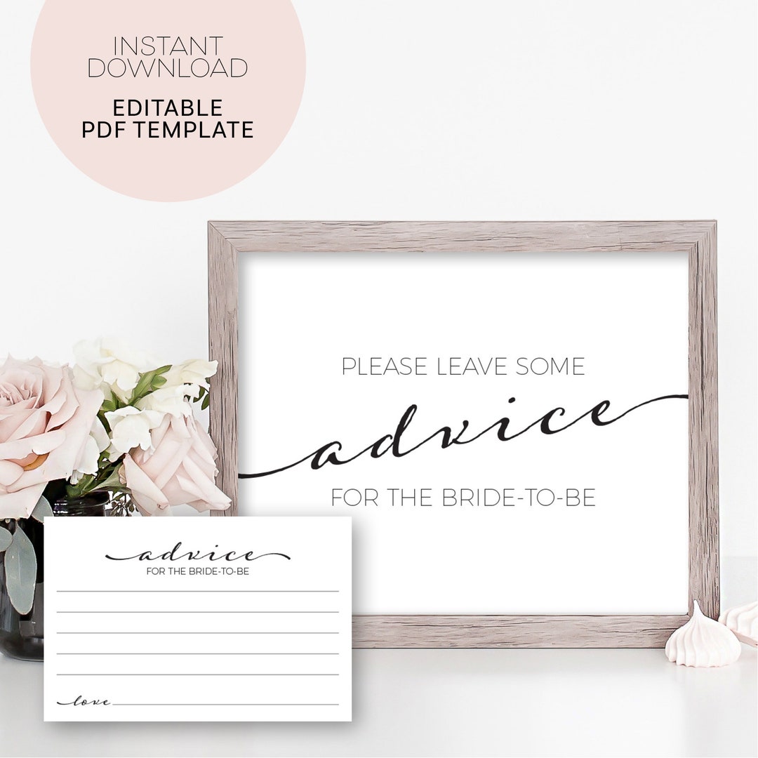 Advice Cards Printable Bridal Shower Advice Cards Black and White ...