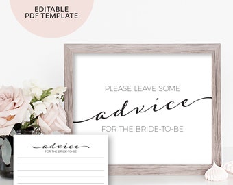 Advice Cards Printable Bridal Shower Advice Cards Black and White Editable Advice Sign Instant Download Wedding Advice Cards Decorations