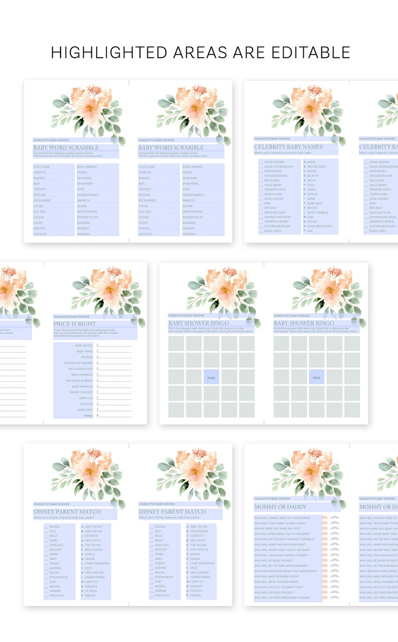 Baby Shower Games Bundle - Printable Instant Download Files - 12 Baby ...