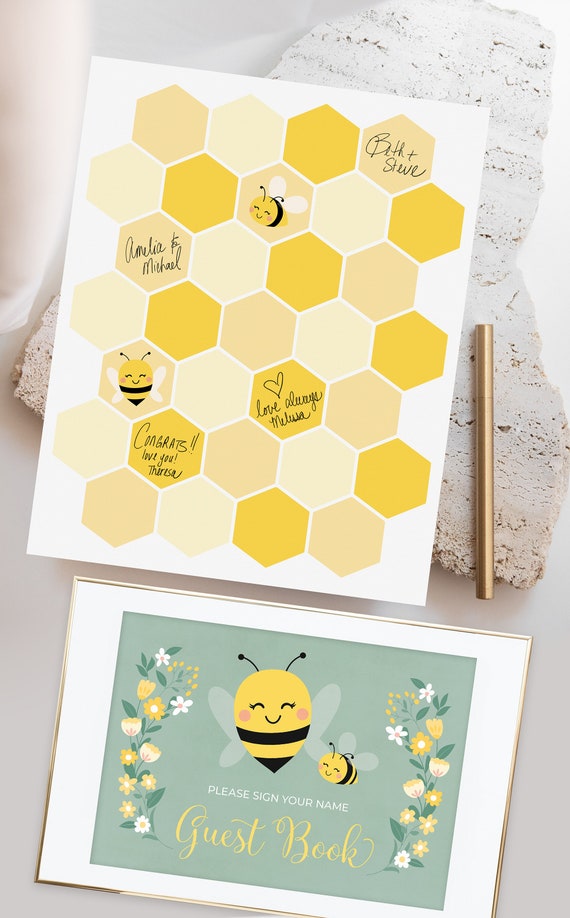 Bee Baby Shower Guest Book Sign and Poster for Guests to Sign - Printable Instant Download File Il_570xn