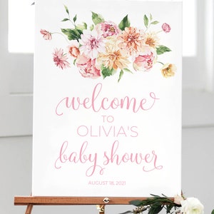 Pink Baby in Bloom Baby Shower Welcome Sign - Printable Instant Download File