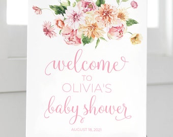 Pink Baby in Bloom Baby Shower Welcome Sign - Printable Instant Download File