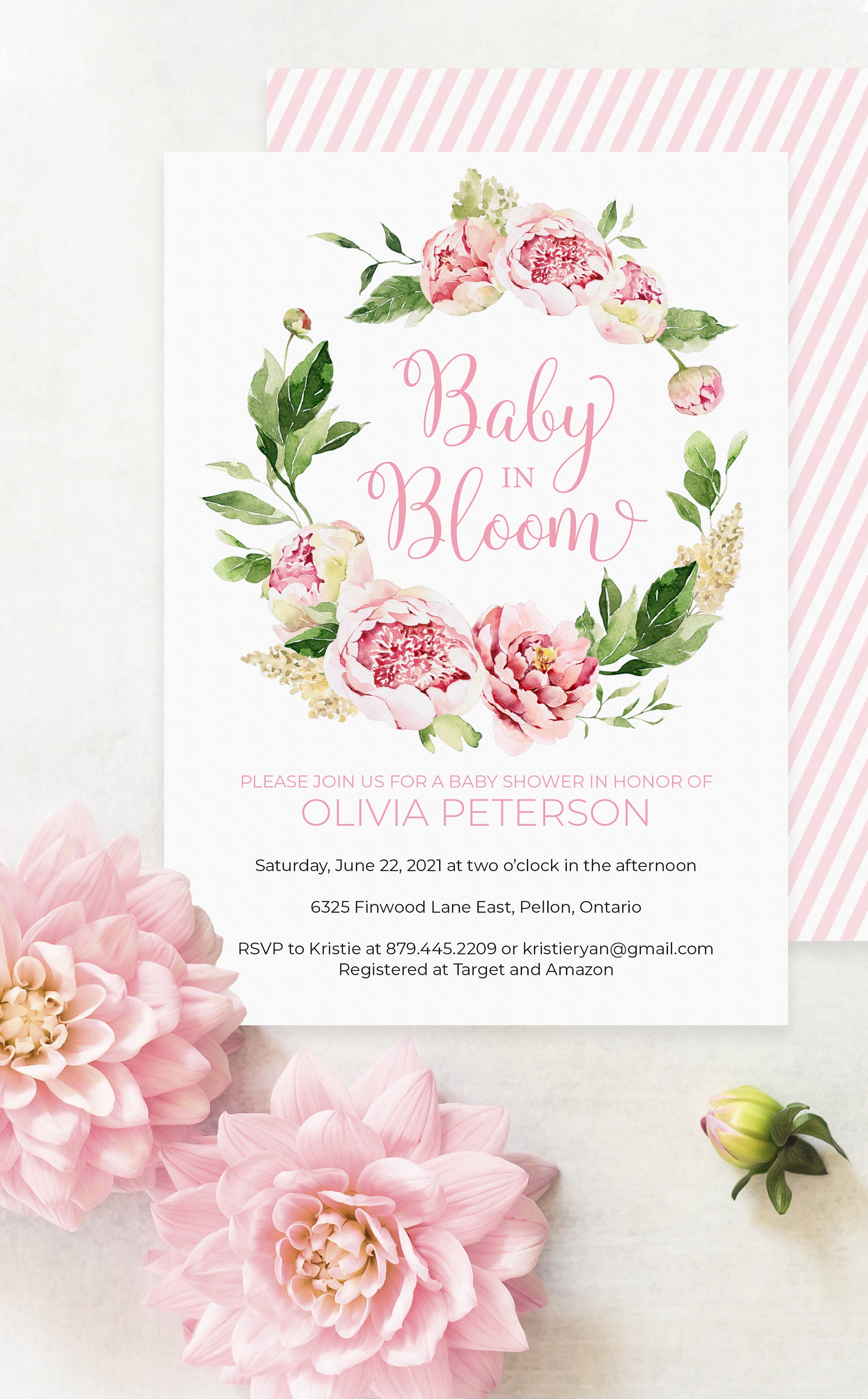 Pink Baby in Bloom Shower Invitation with Peony Design Etsy