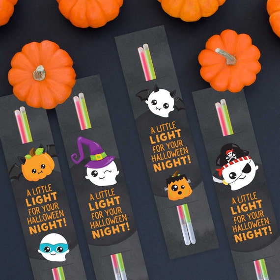 Halloween Glow Stick Tags Printable Instant Download File - Glow Stick Holder - A Little Light for Halloween Night Non-Candy Treat Il_570xn