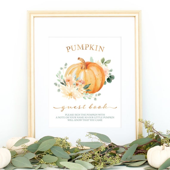 Pumpkin Baby Shower Guest Book Sign for Fall Baby Shower - A Little Pumpkin is on the Way - Sign a Pumpkin Party Decorations Il_570xn