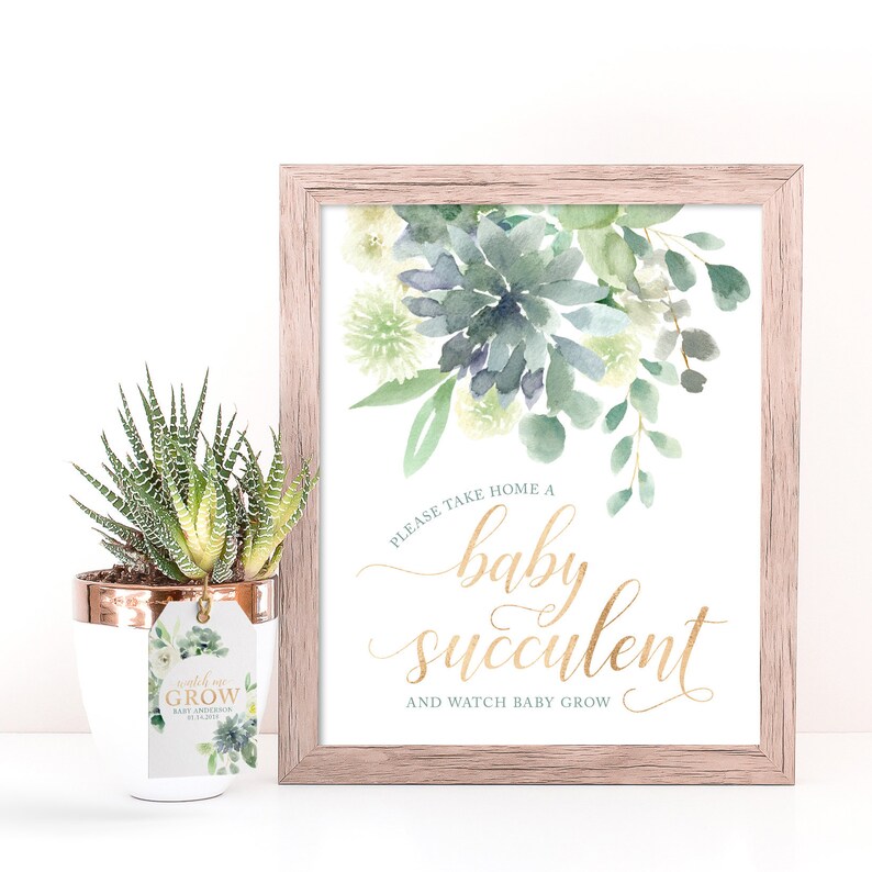 Succulent Watch Me Grow Favor Tags Printable Files - Succulent Baby Shower Sign - Baby Cactus Favors Sign and Tags image 4